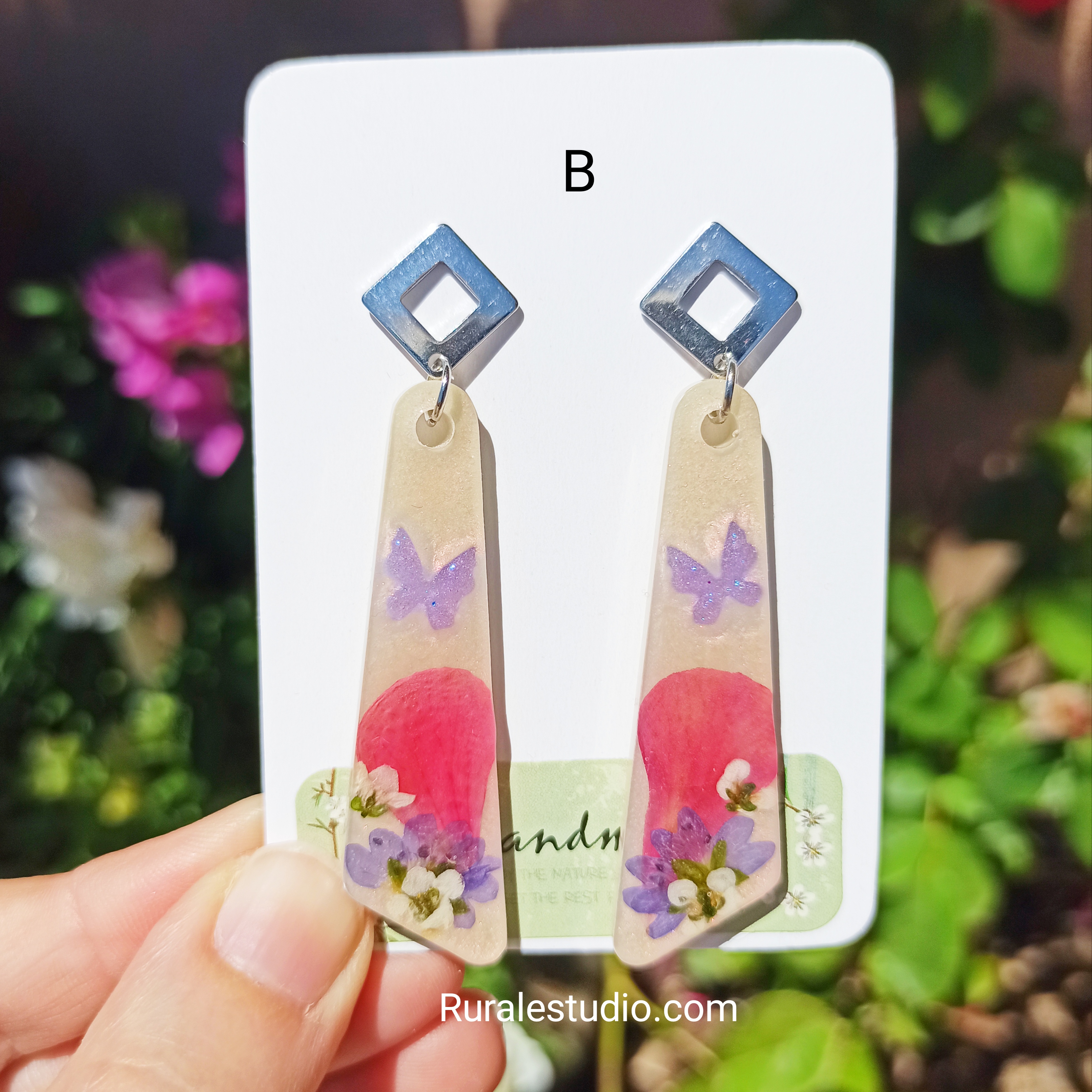Pendientes largos rosas de flores naturales