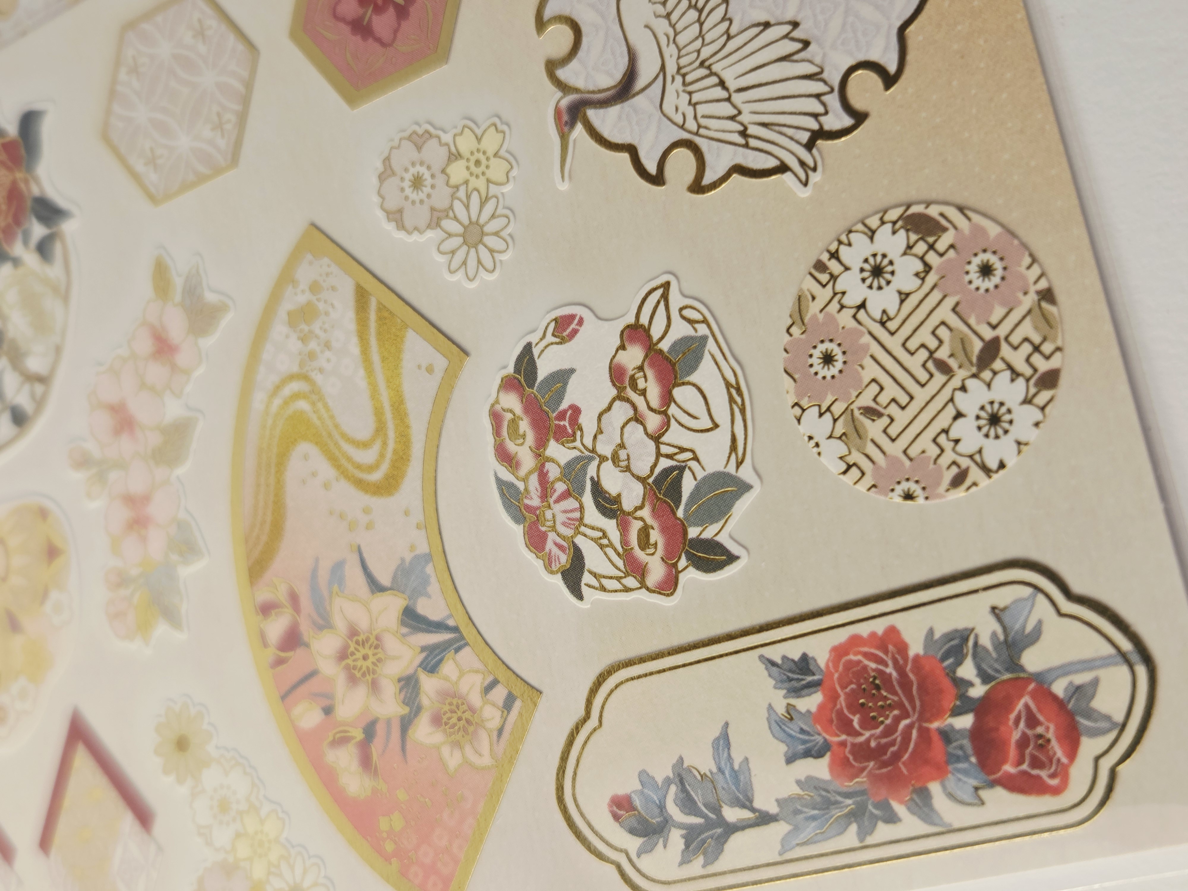 Japoniški washi lipdukai „Sticker Selection“ – Bijūnai ir gervės