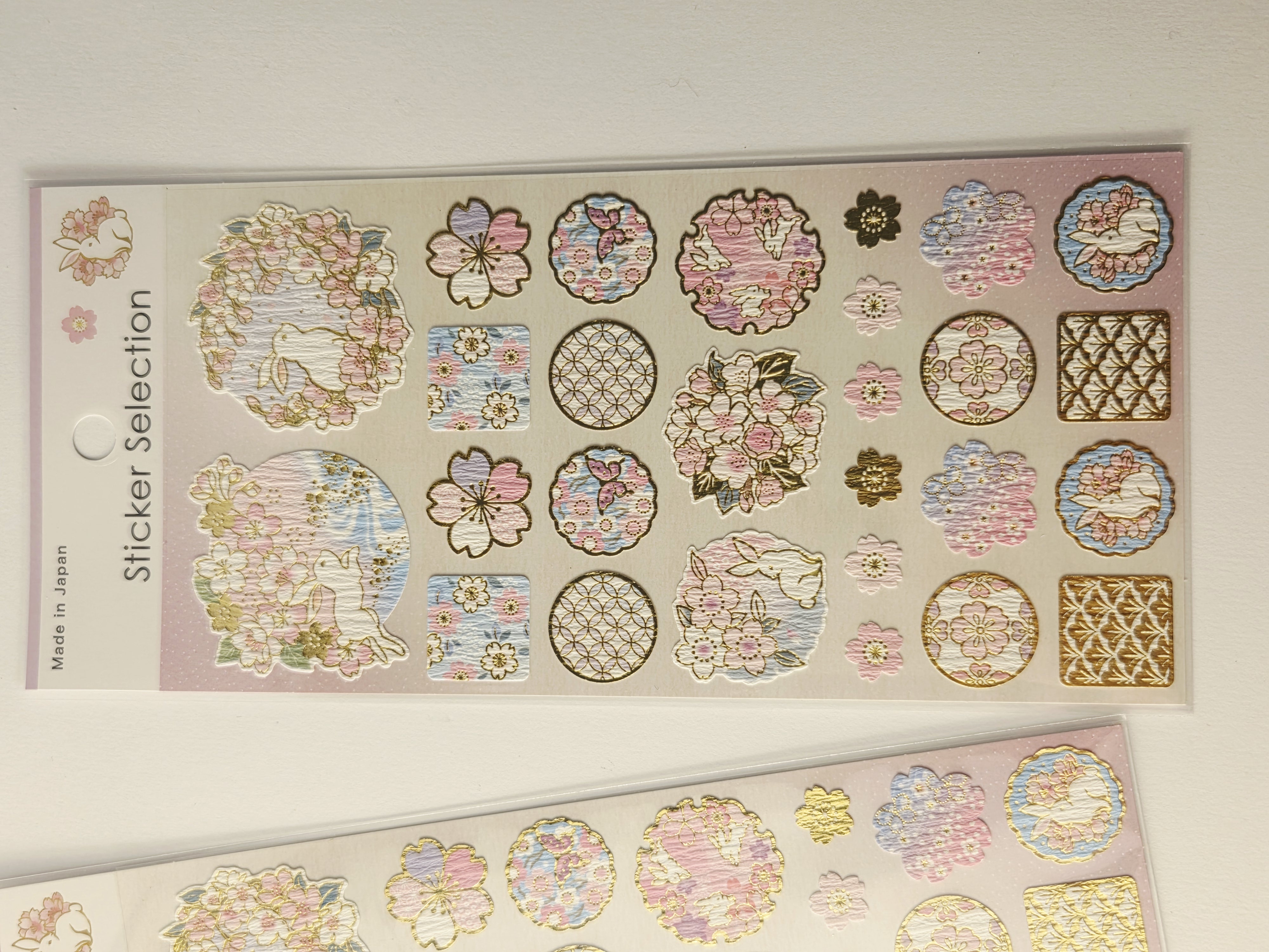 Reljefiniai japoniški lipdukai „Sticker Selection“ – Sakuros ir triušiai