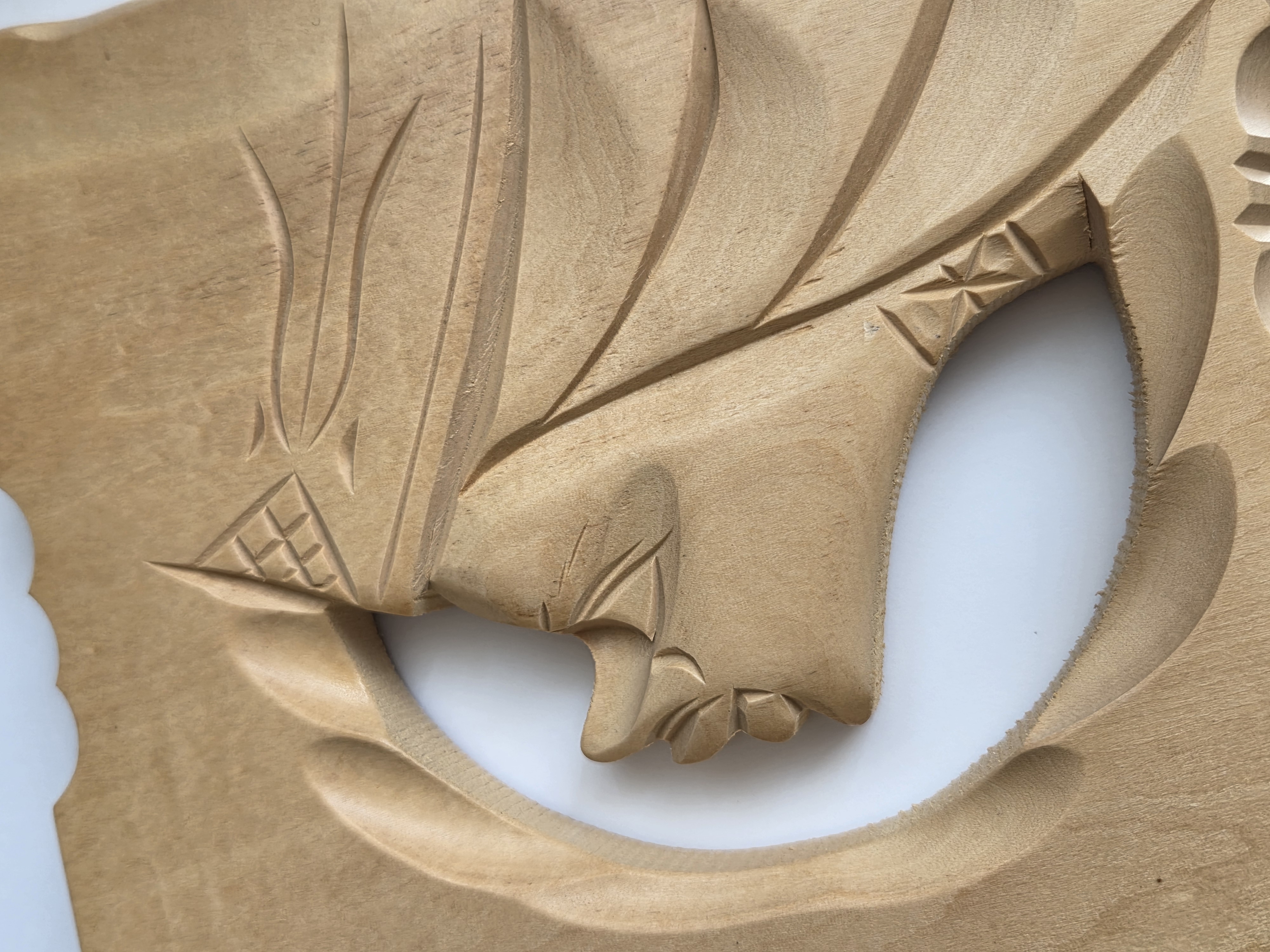 Vintage rankų darbo Ainu Carving pakabinamas veidrodis