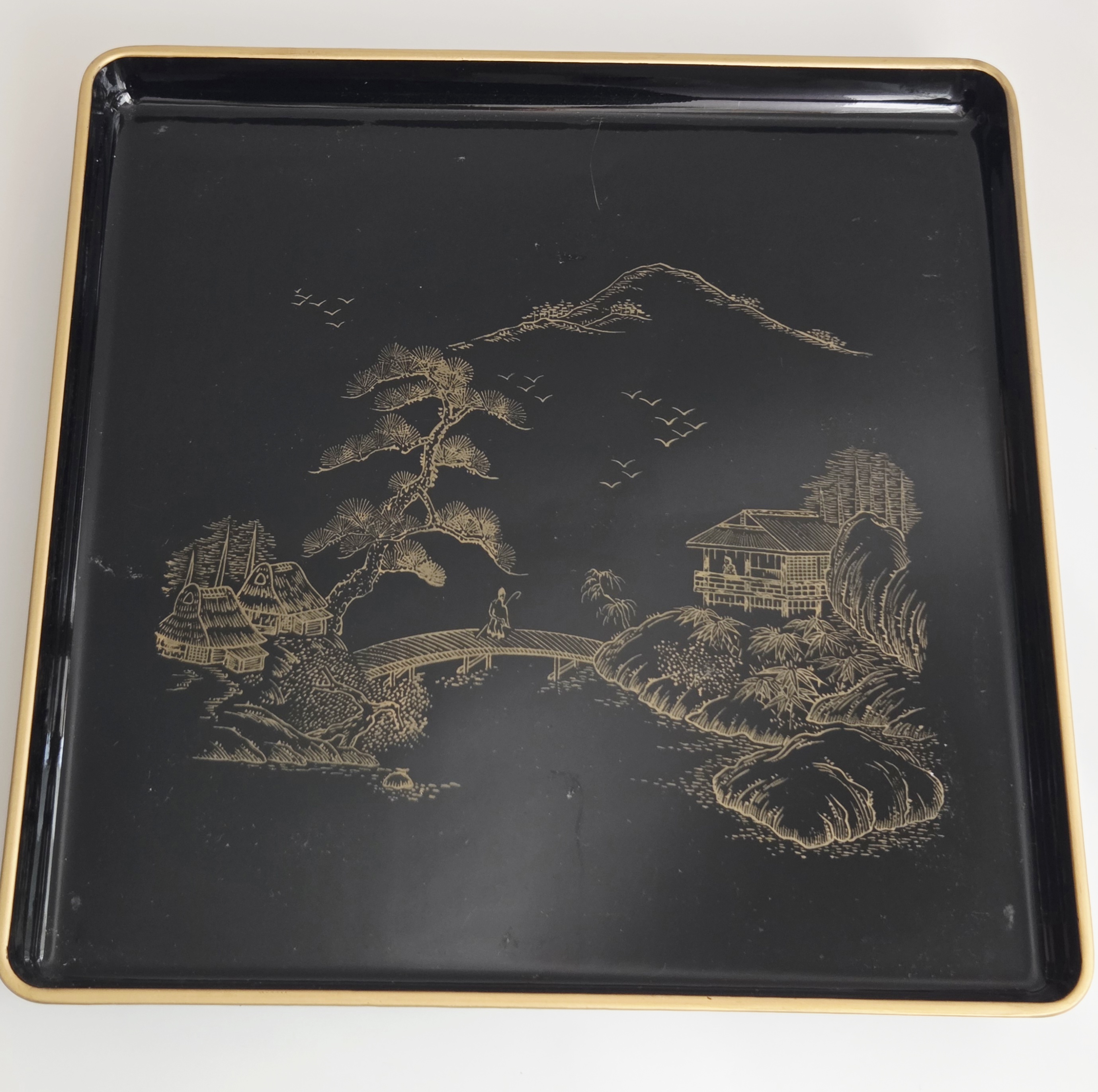 Vintage Okawa Kichiemon Wajima nuri laquerware padėklas