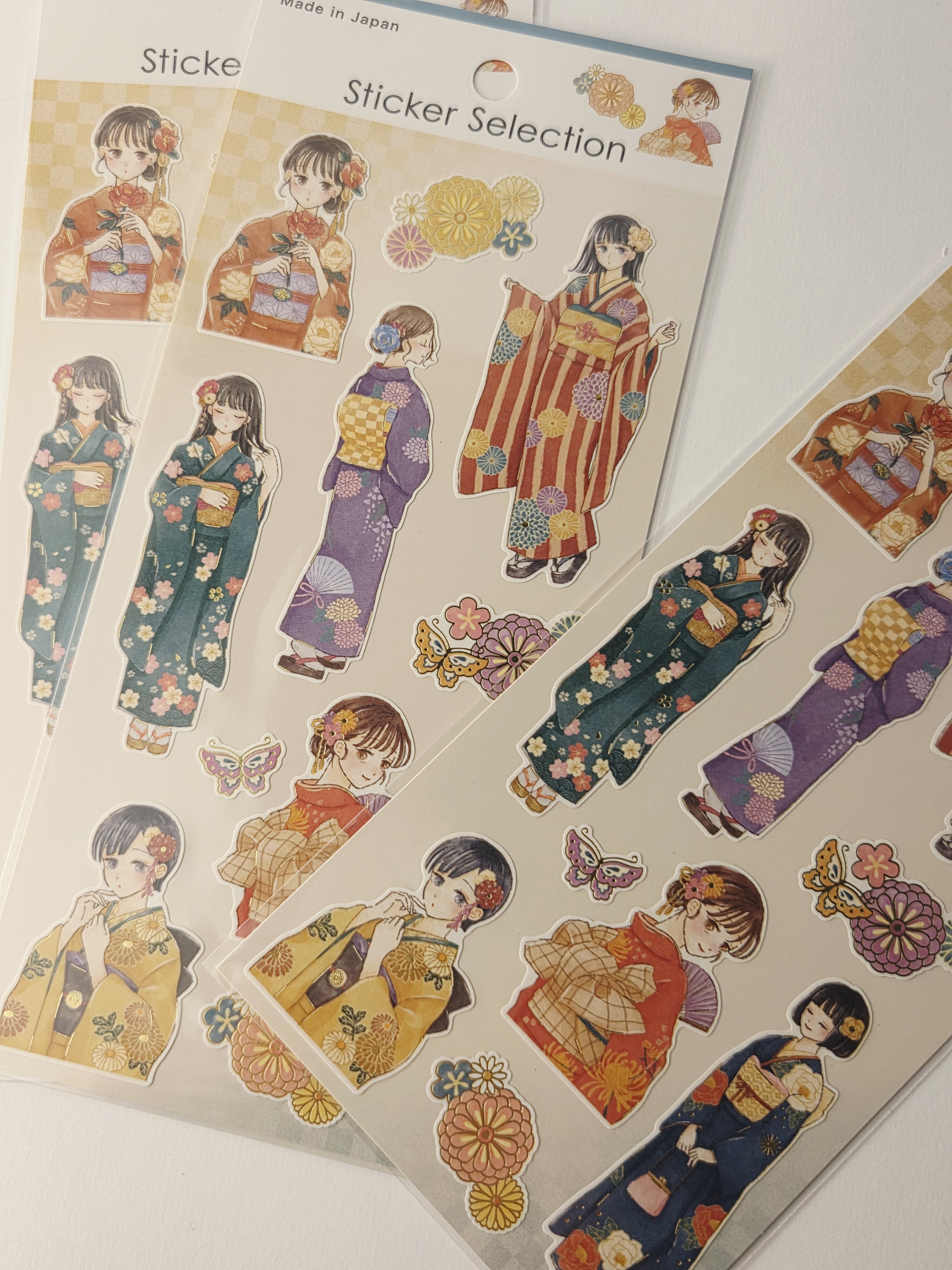 Japoniški lipdukai „Sticker Selection“ – merginos su kimono