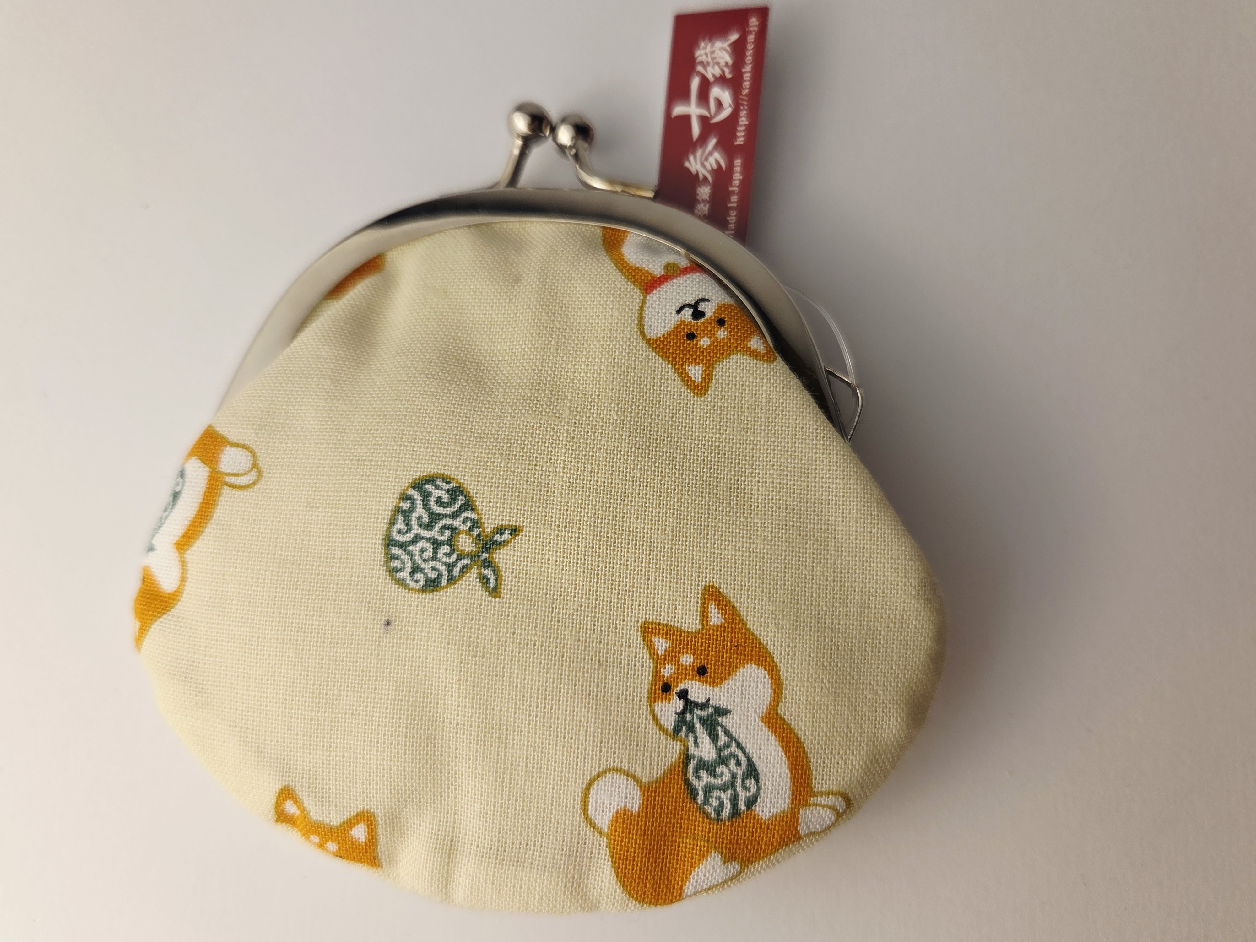 Japoniška medvilninė monetų piniginė su Shiba Inu motyvu