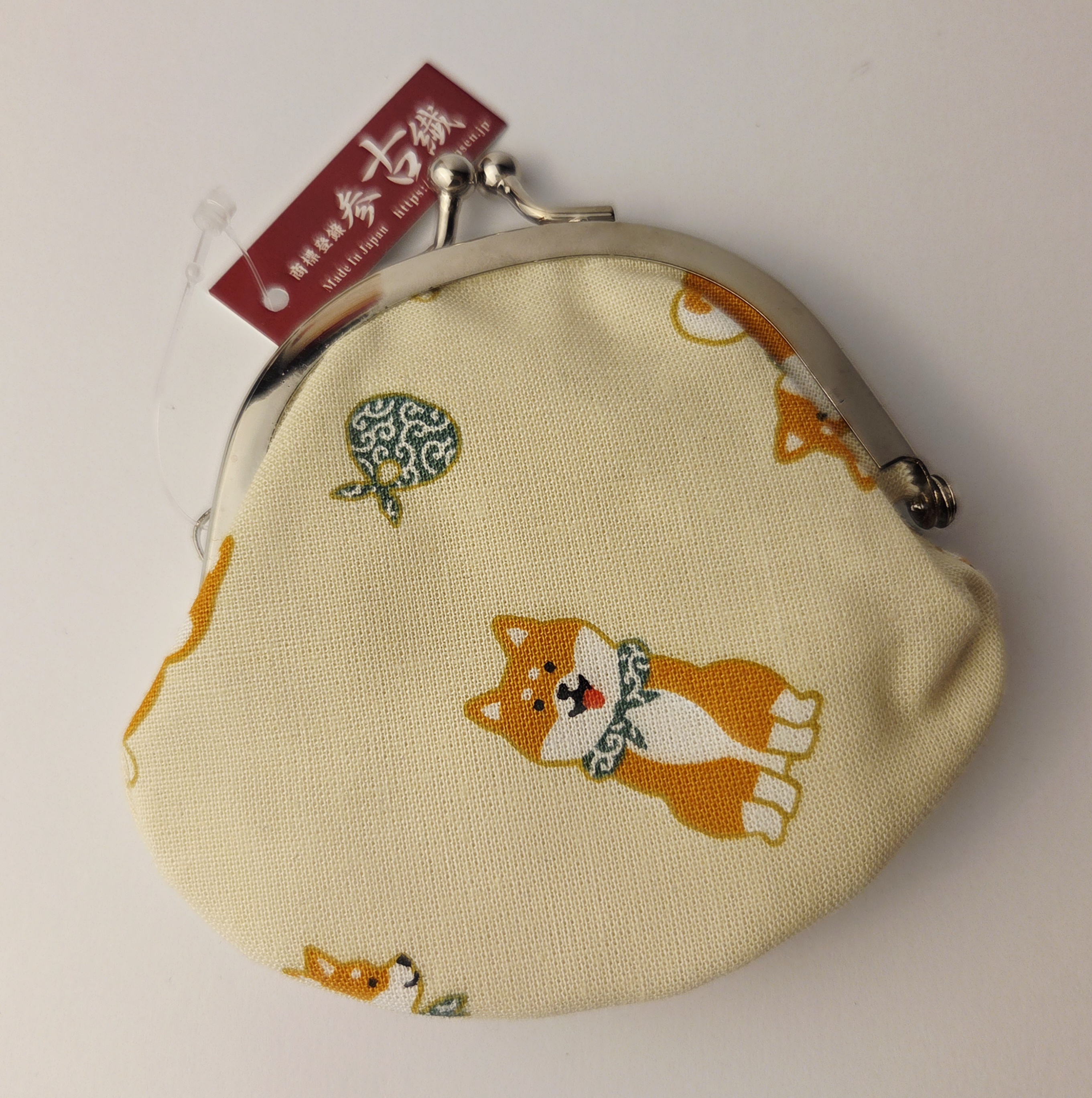 Japoniška medvilninė monetų piniginė su Shiba Inu motyvu