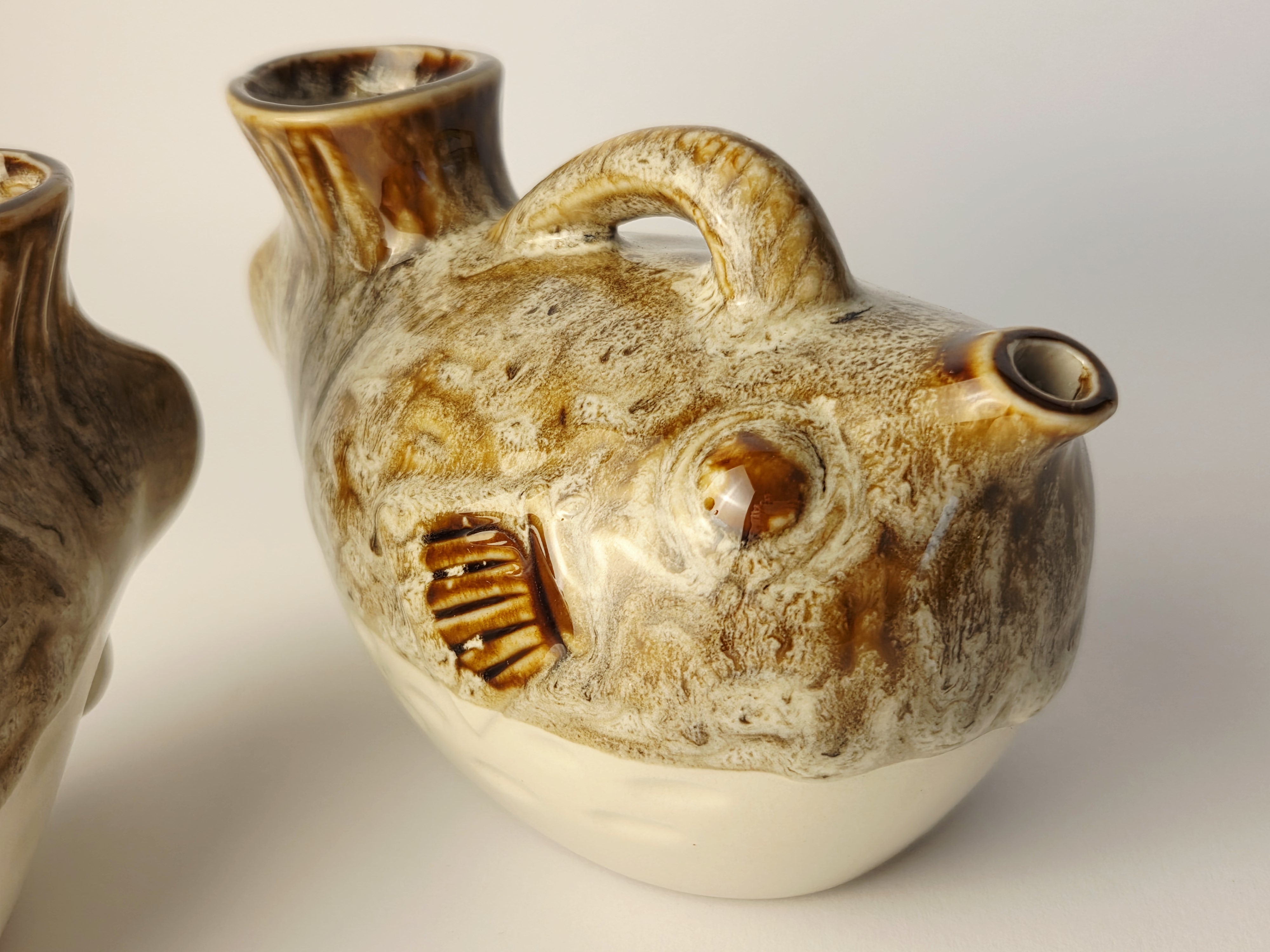 Vintažinis japoniškas „Fugu“ formos sake butelis (Tokkuri)