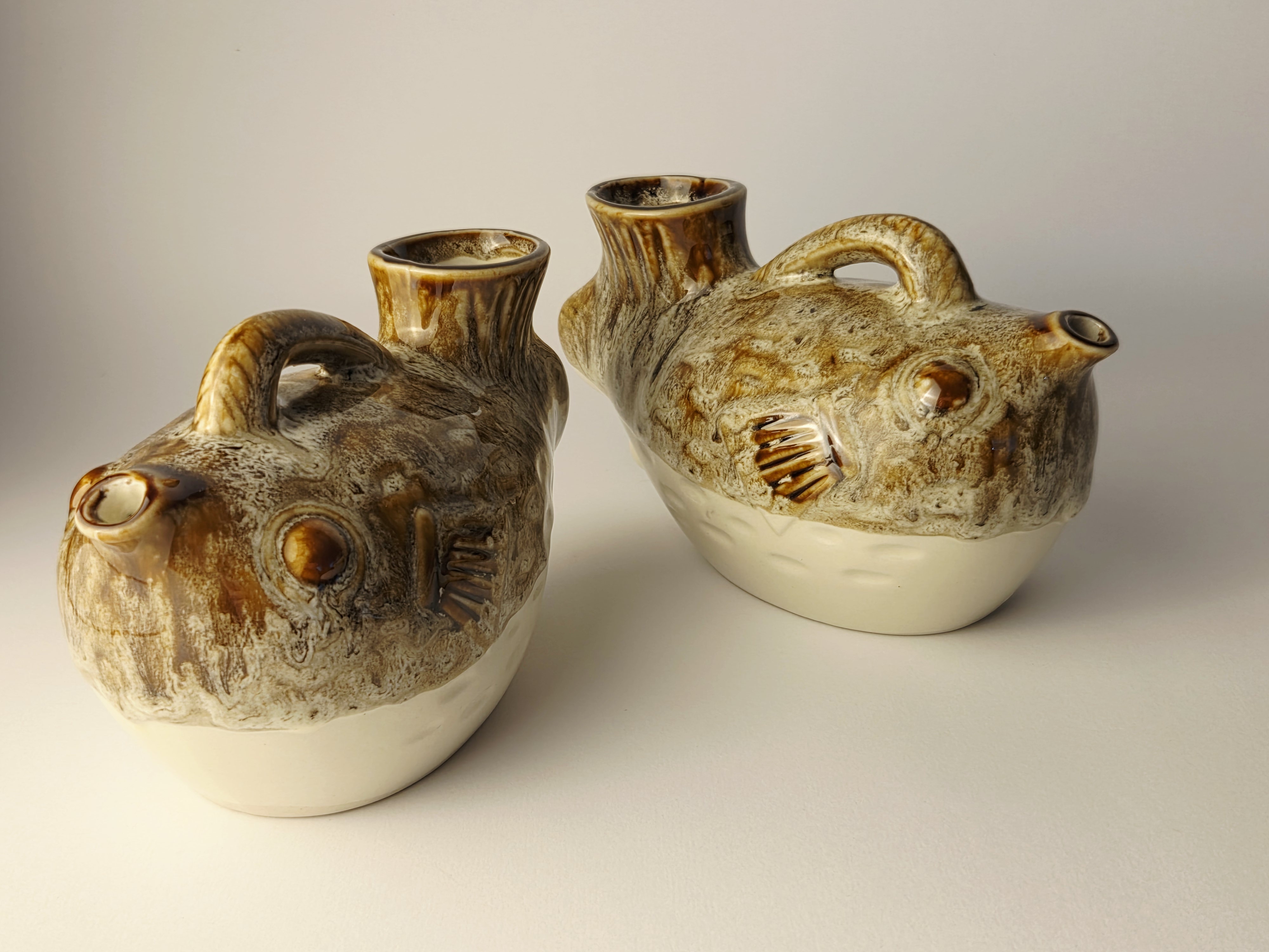 Vintažinis japoniškas „Fugu“ formos sake butelis (Tokkuri)
