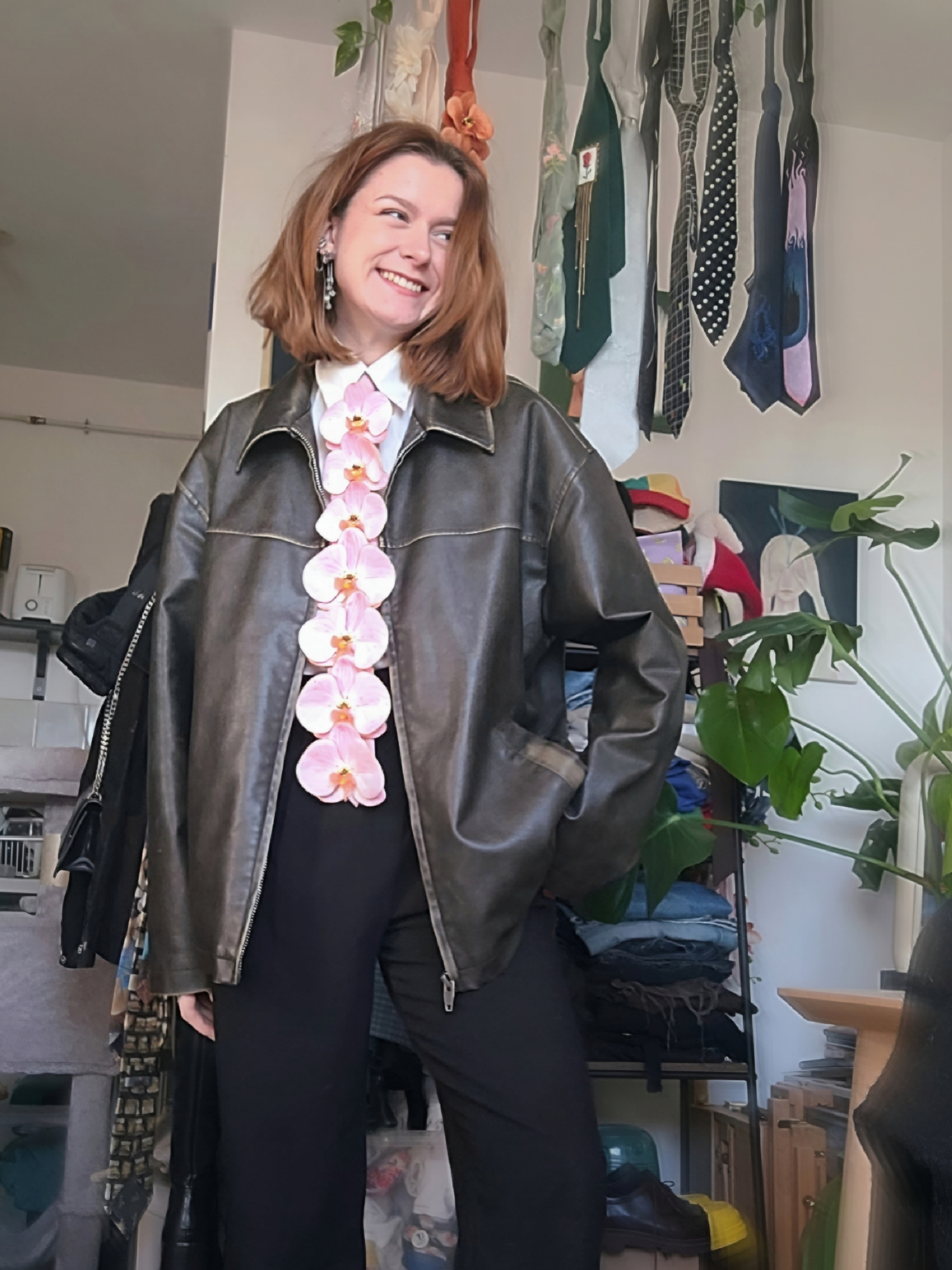 Cravate orchidée rose