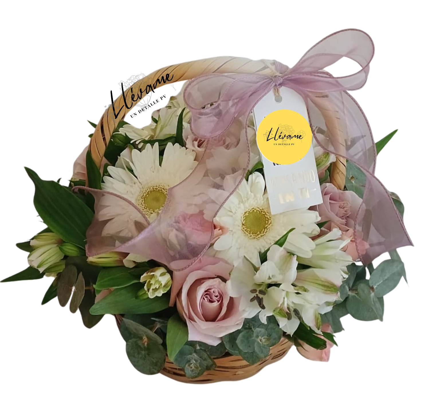 Canasta mediana de gerberas y rosas