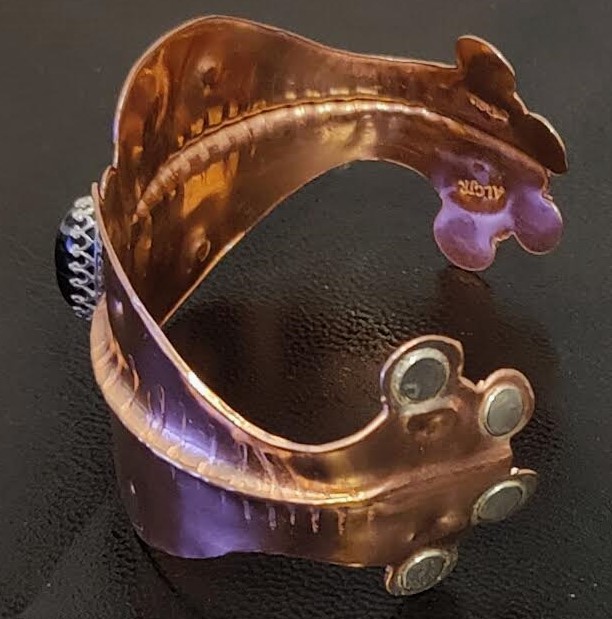 Copper Bracelet with Black Agate Stone and Sterling Silver Accents