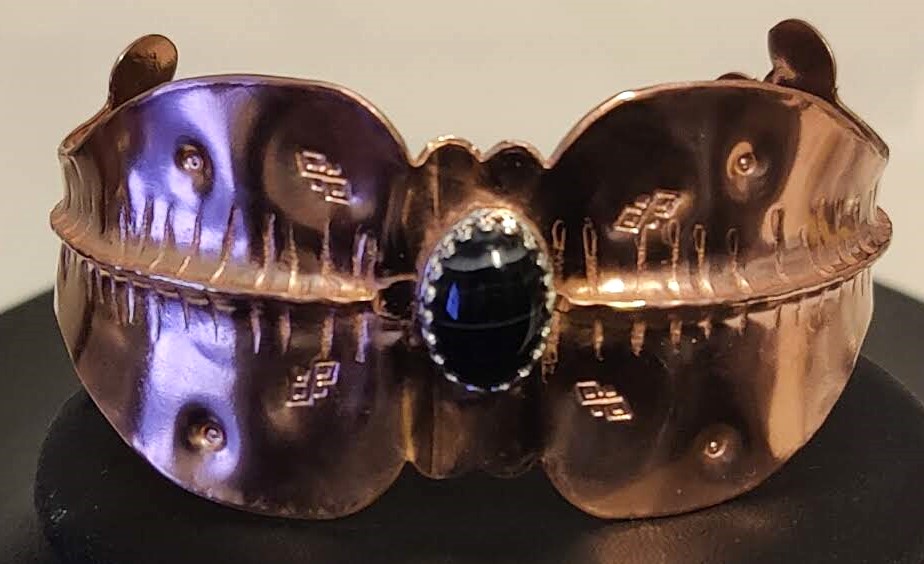 Copper Bracelet with Black Agate Stone and Sterling Silver Accents