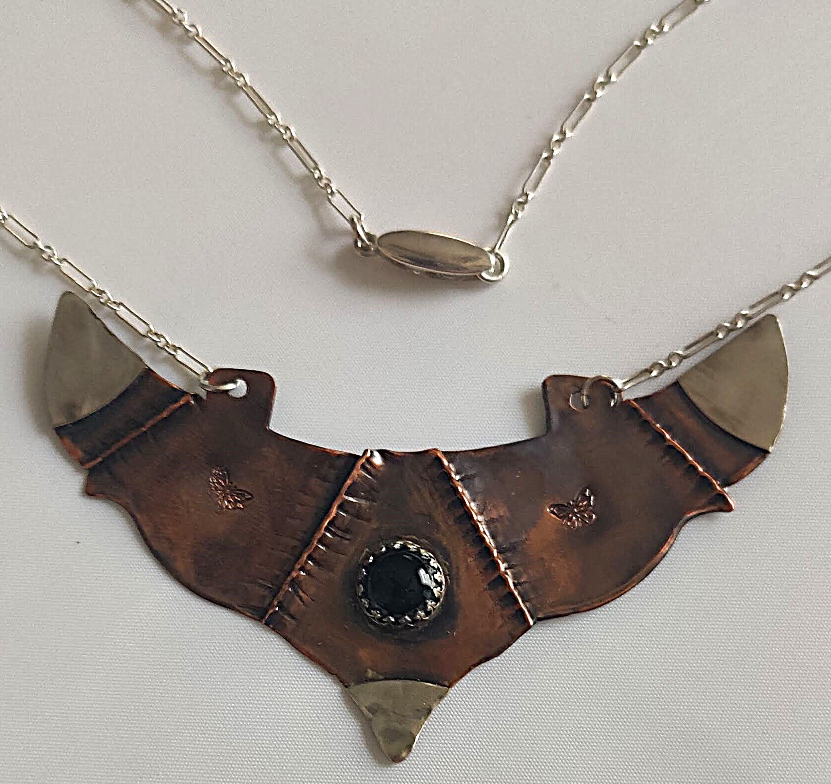 Copper & Sterling Art Nouveau Style Necklace w/Black Onyx Stone