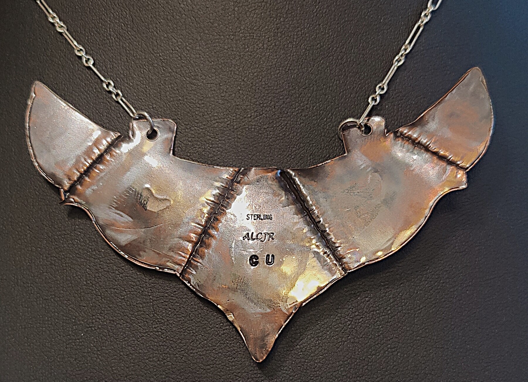 Copper & Sterling Art Nouveau Style Necklace w/Black Onyx Stone