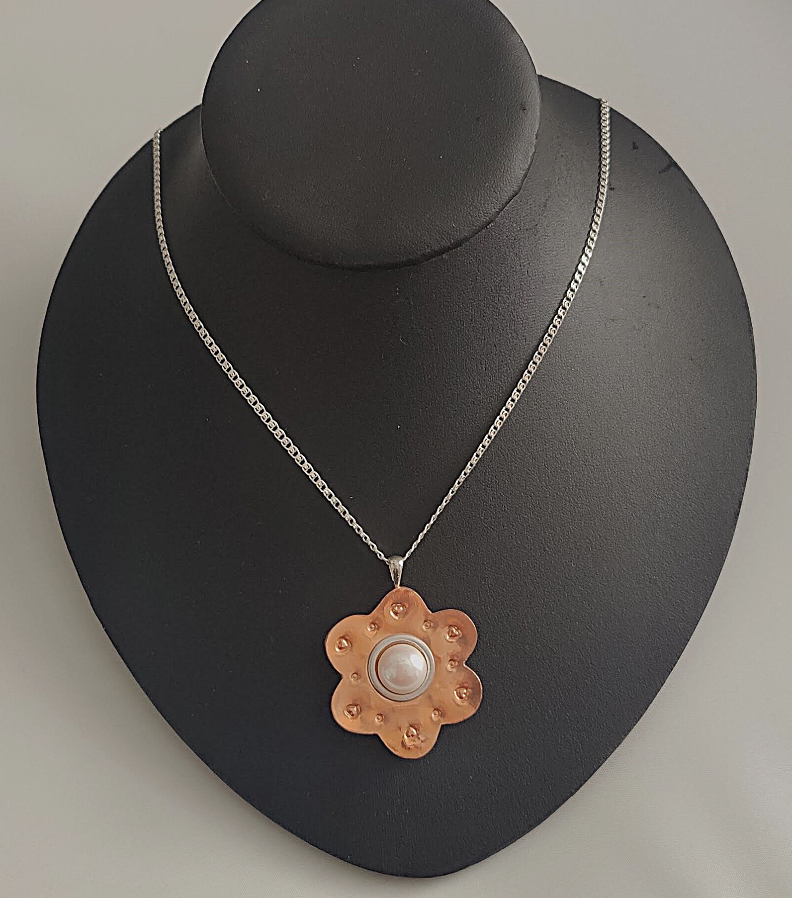 Copper & Sterling Silver Pearl Pendant w/18" Chain