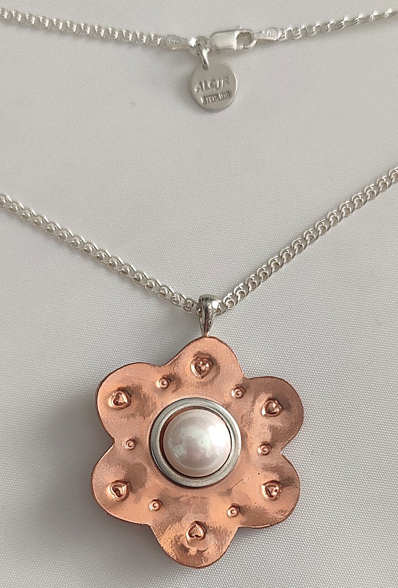 Copper & Sterling Silver Pearl Pendant w/18" Chain