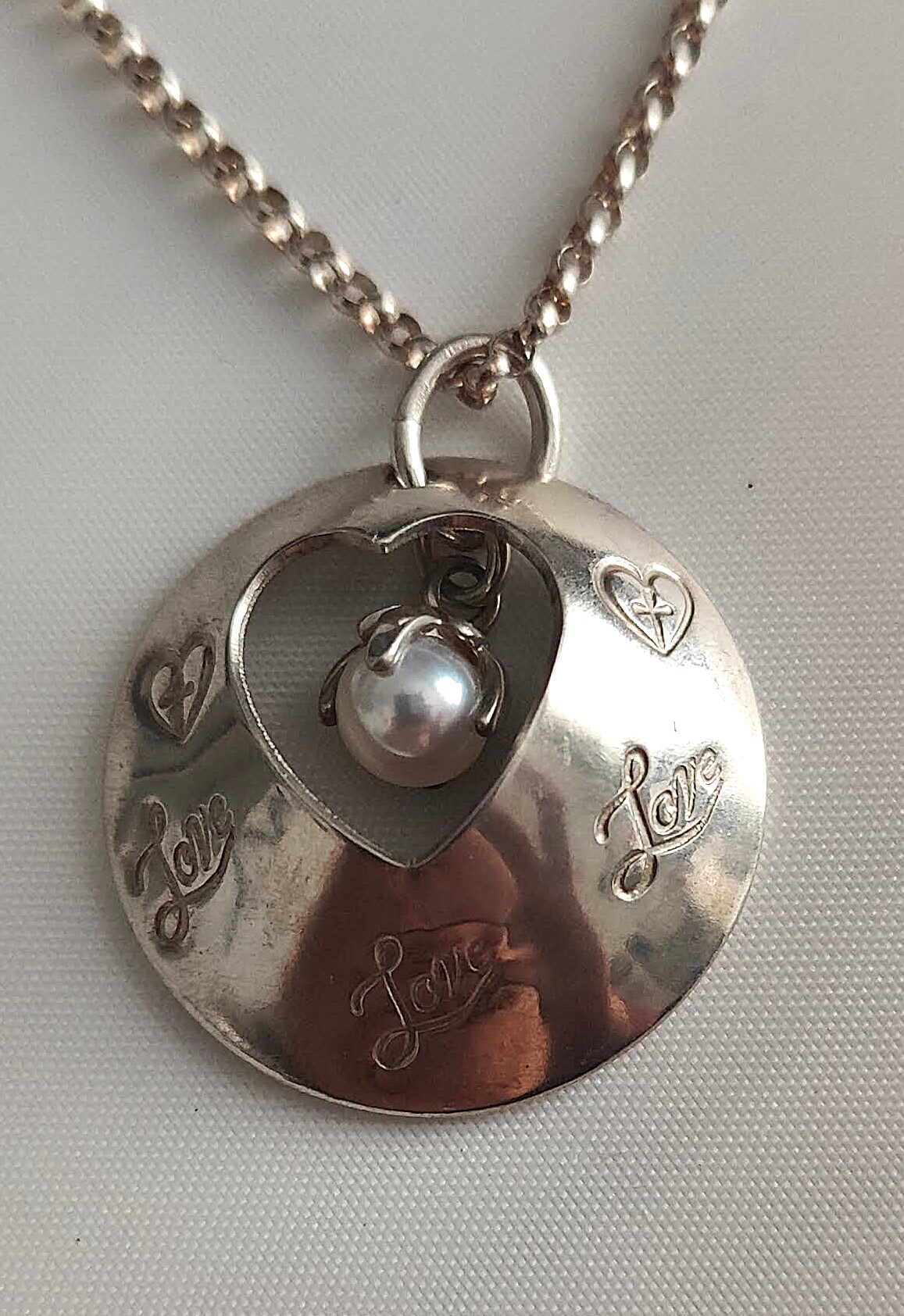 Sterling Love Heart Pendant w/White Culture Pearl