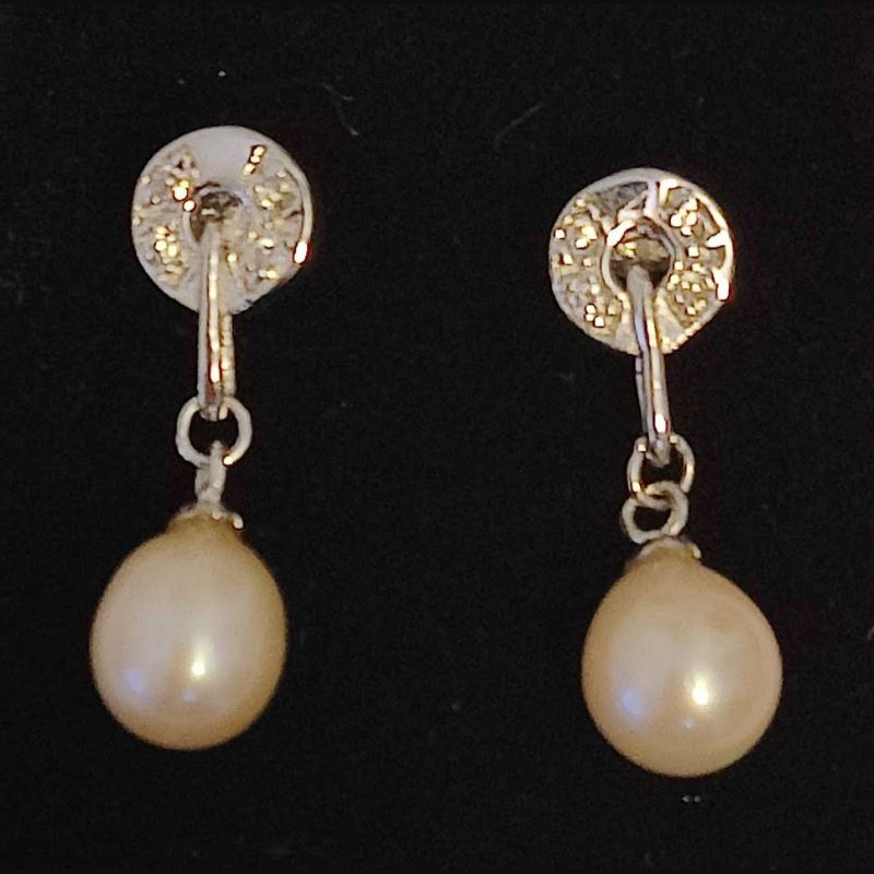 Cultured 7mm-8mm Pink Drop Pearl Sterling Silver w/Circle Post Earrings