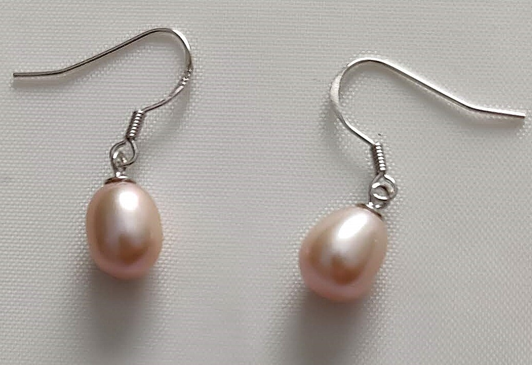 Cultured 7mm-8mm Mauve Drop Pearl Sterling Silver French Earrings