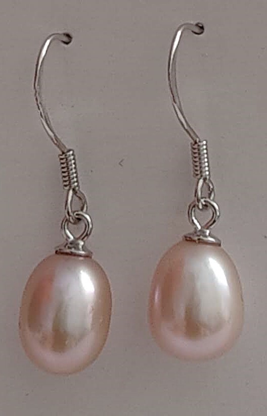 Cultured 7mm-8mm Mauve Drop Pearl Sterling Silver French Earrings