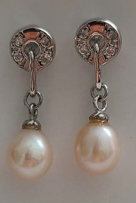 Cultured 7mm-8mm Pink Drop Pearl Sterling Silver w/Circle Post Earrings