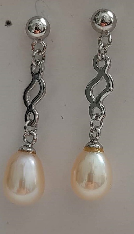 Cultured 7mm-8mm Pink Teardrop Pearl Sterling Silver Post  Earrings
