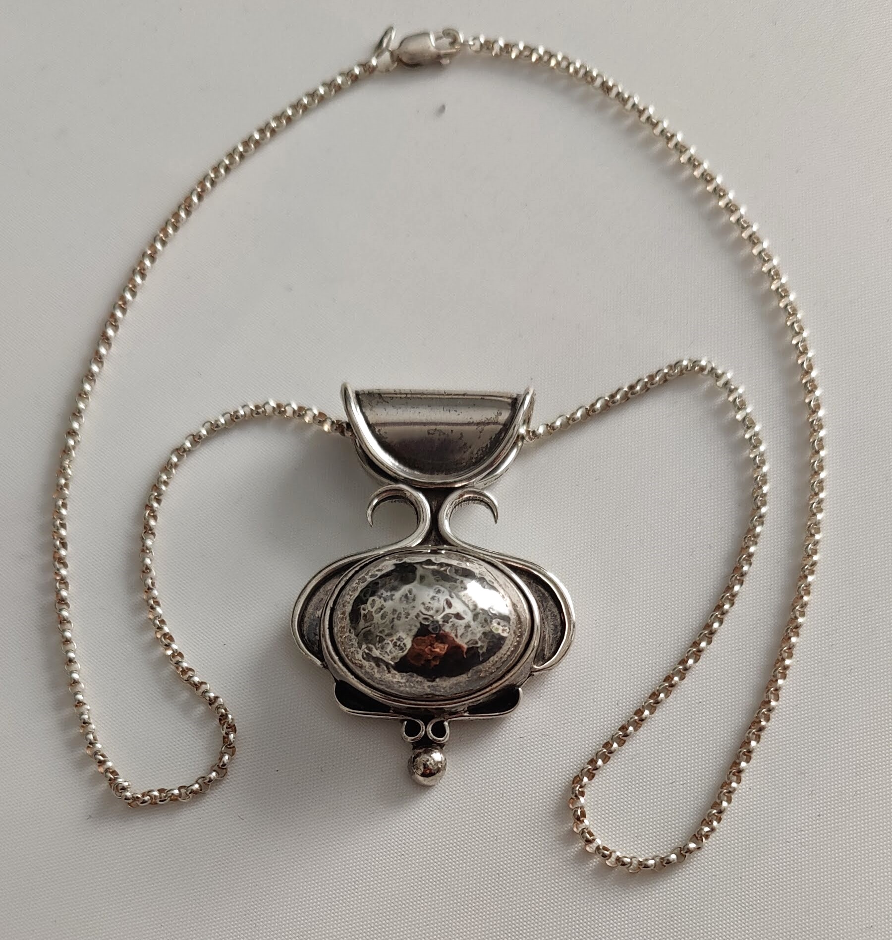 Very Unusual Sterling Pendant w/Sterling Cabochon