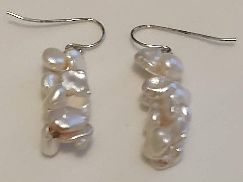 Cultured White Keshi Pearl Sterling French Wire Earrings
