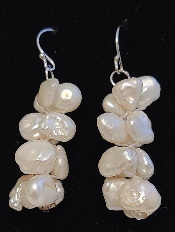 Cultured White Keshi Pearl Sterling French Wire Earrings