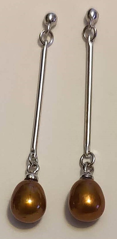 Cultured 7mm-8mm Chocolate Drop Pearl Sterling Silver Post Earrings