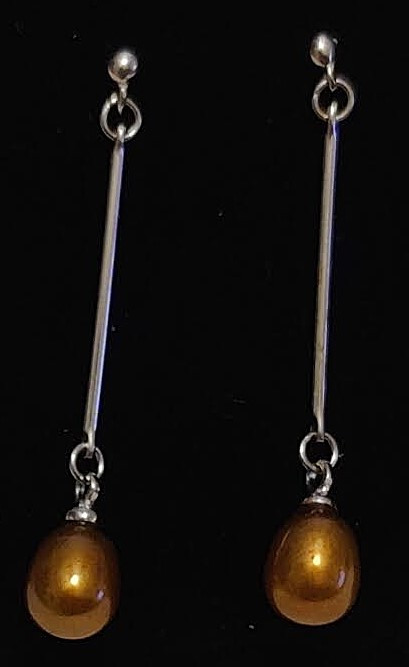 Cultured 7mm-8mm Chocolate Drop Pearl Sterling Silver Post Earrings