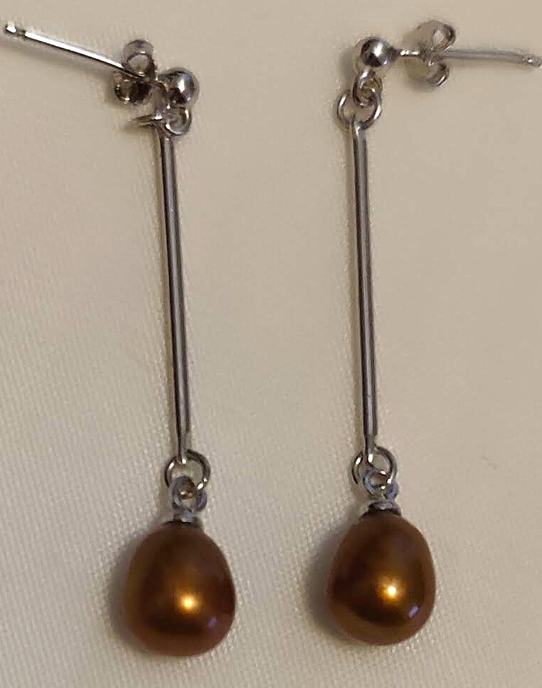 Cultured 7mm-8mm Chocolate Drop Pearl Sterling Silver Post Earrings