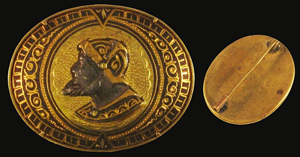 Antique c1900 DAMASCENE Conquistador Soldier Brooch