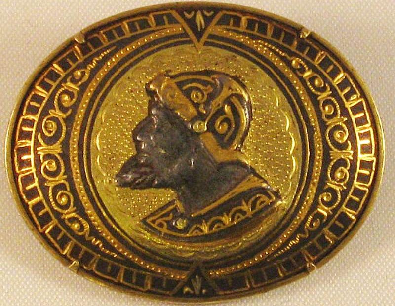 Antique c1900 DAMASCENE Conquistador Soldier Brooch