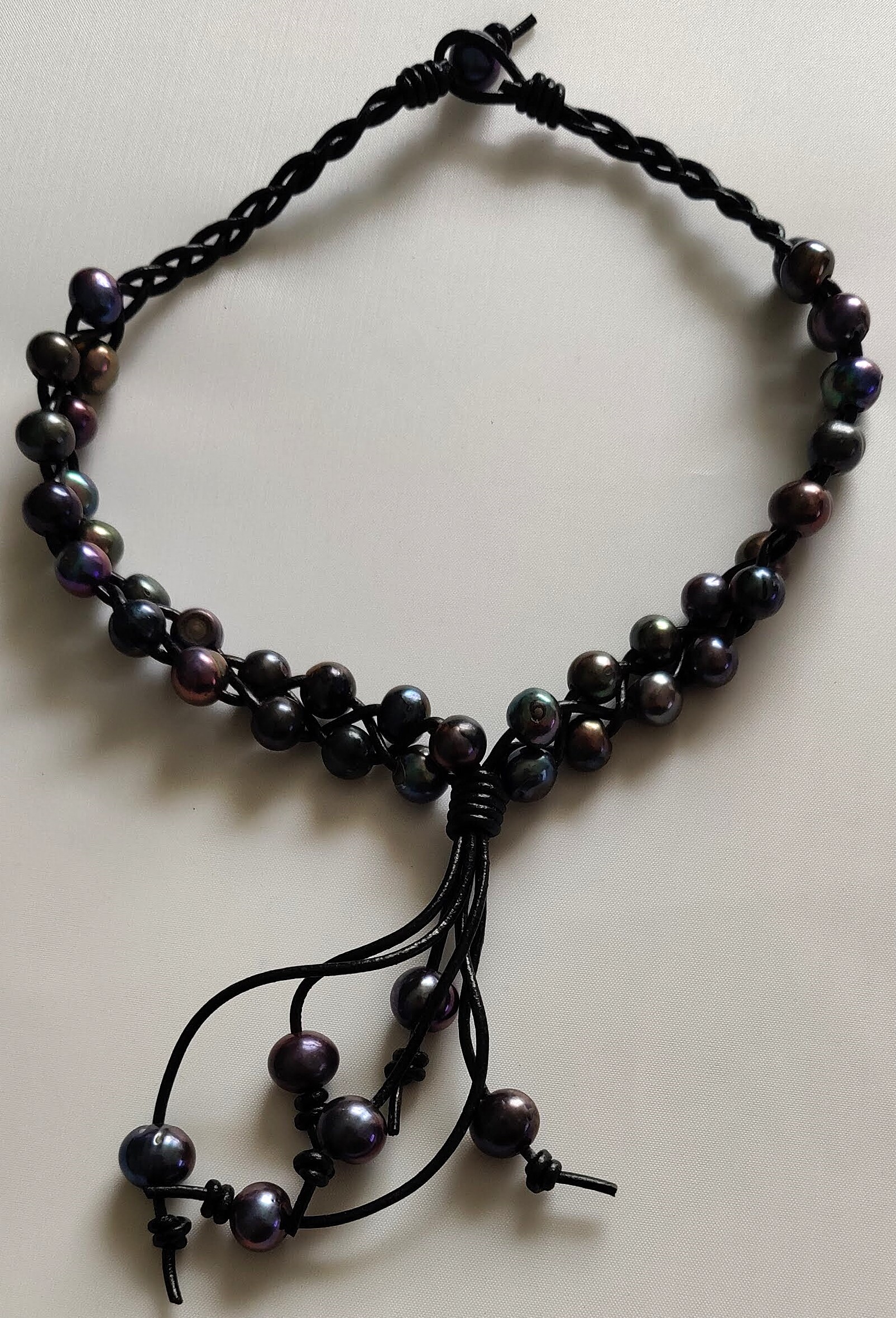 Deep Blue Potato Cultured Pearl w/Black 18" Leather Necklace