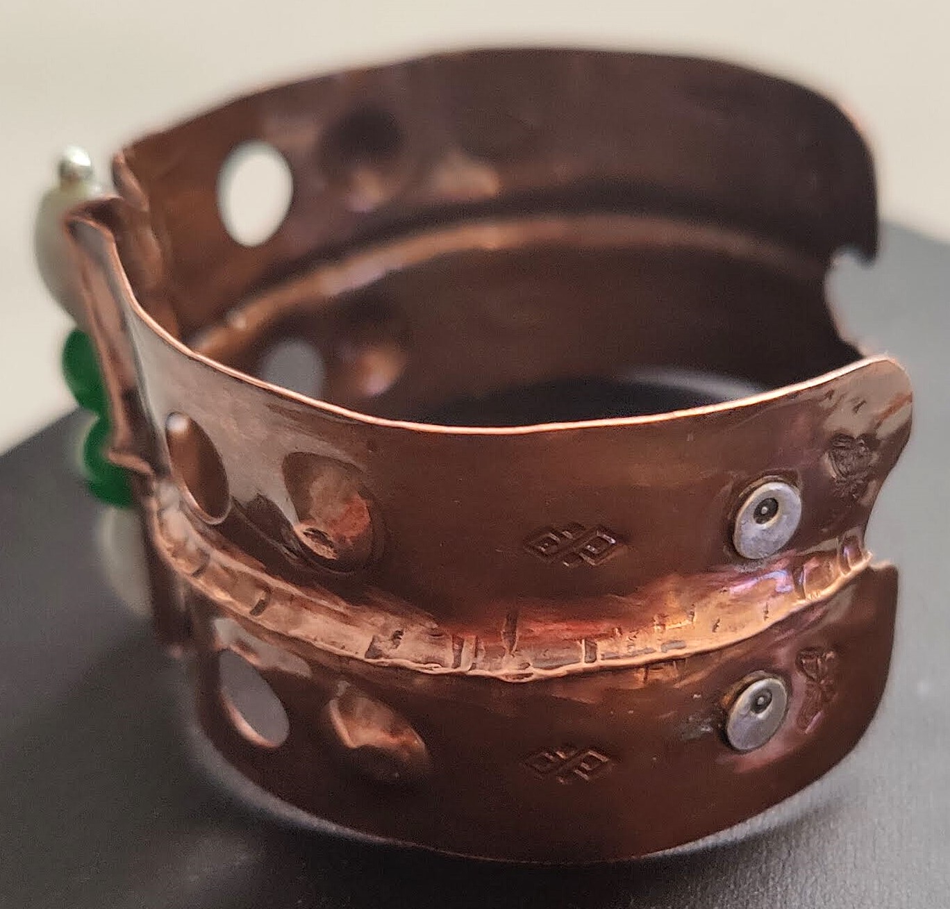Handcrafted Copper and Sterling Silver Bracelet with Jade Gemstones