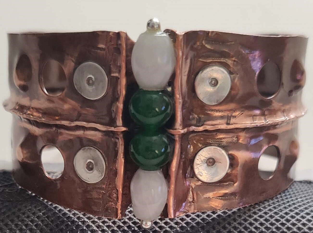 Handcrafted Copper and Sterling Silver Bracelet with Jade Gemstones