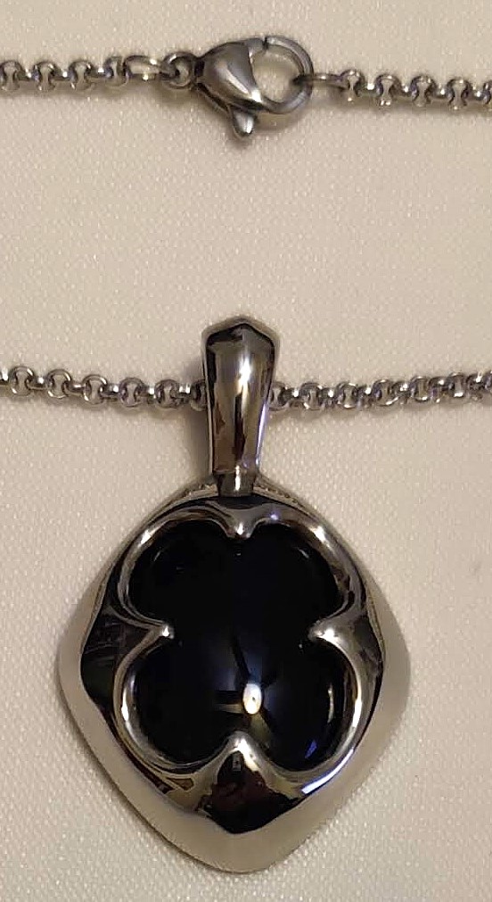 Elegant Stainless Steel with Black Stone Pendant Necklace