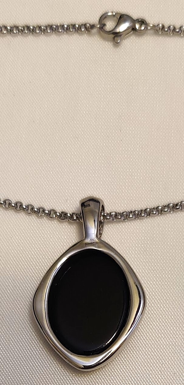 Elegant Stainless Steel with Black Stone Pendant Necklace