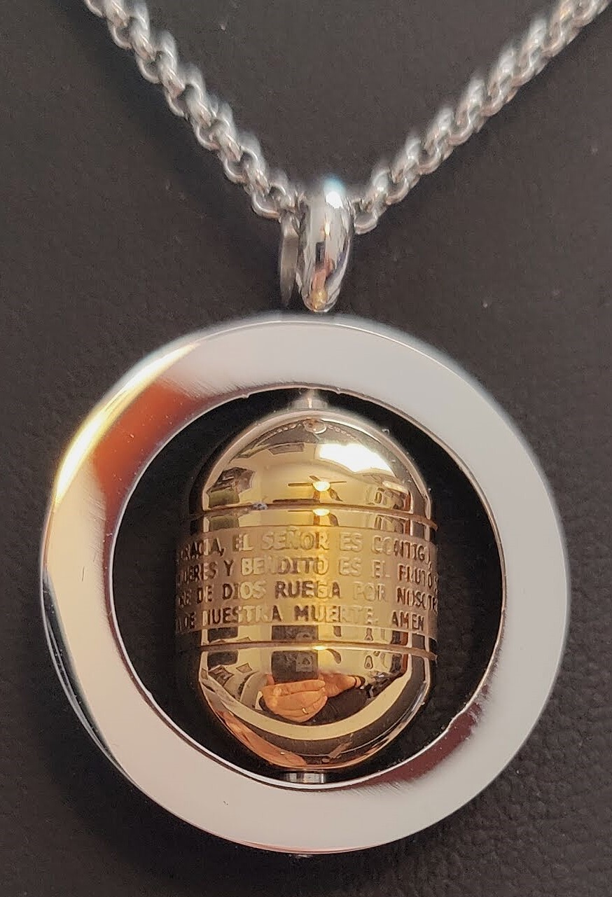 Two-tone Stainless Steel Lord's Prayer in Spanish Pendant Necklace