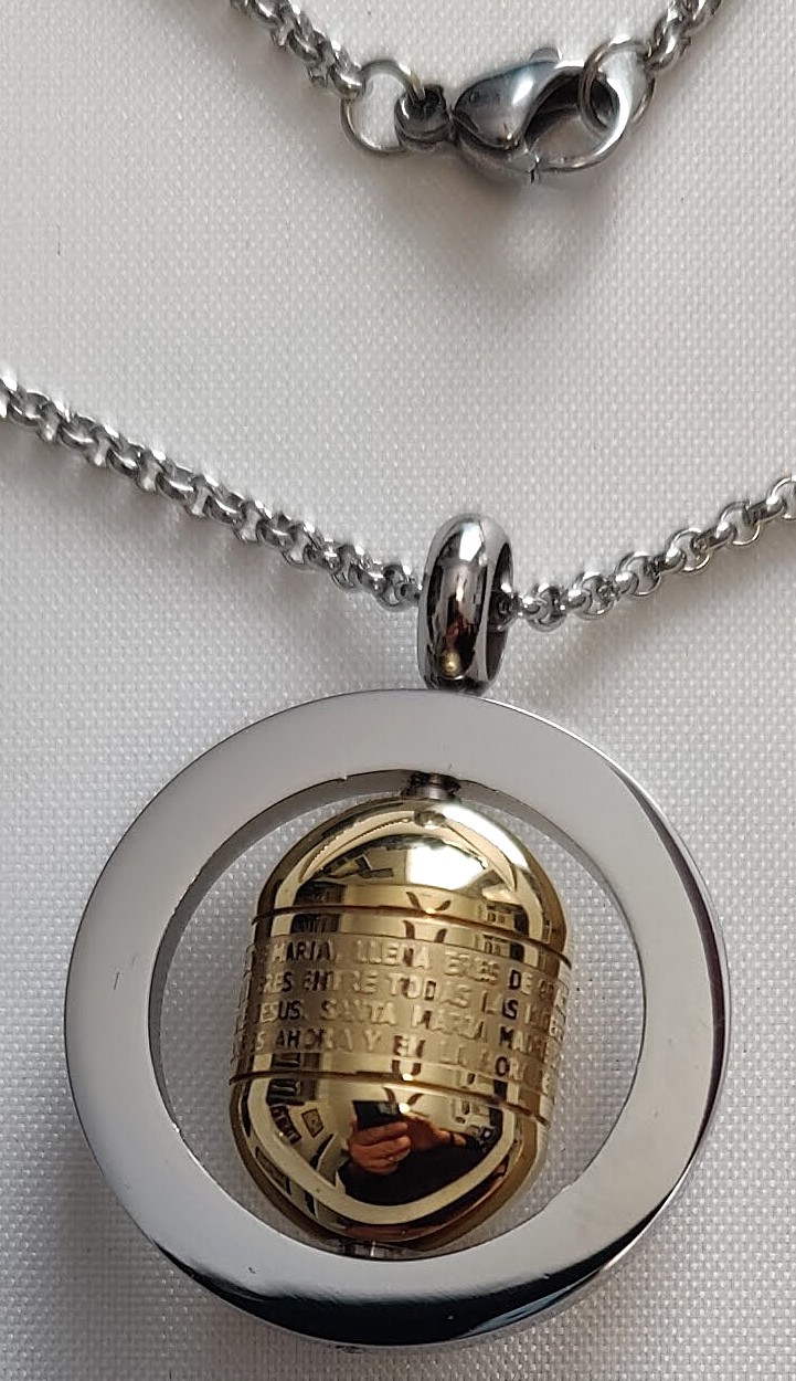 Two-tone Stainless Steel Lord's Prayer in Spanish Pendant Necklace