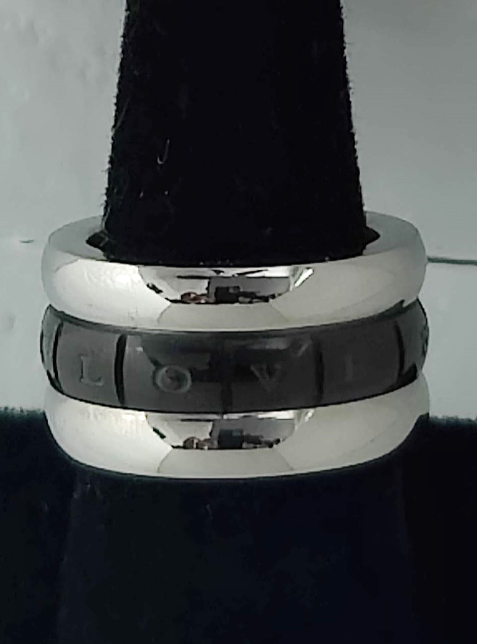 Stainless Steel LOVE FOREVER Ring with Black Spinner
