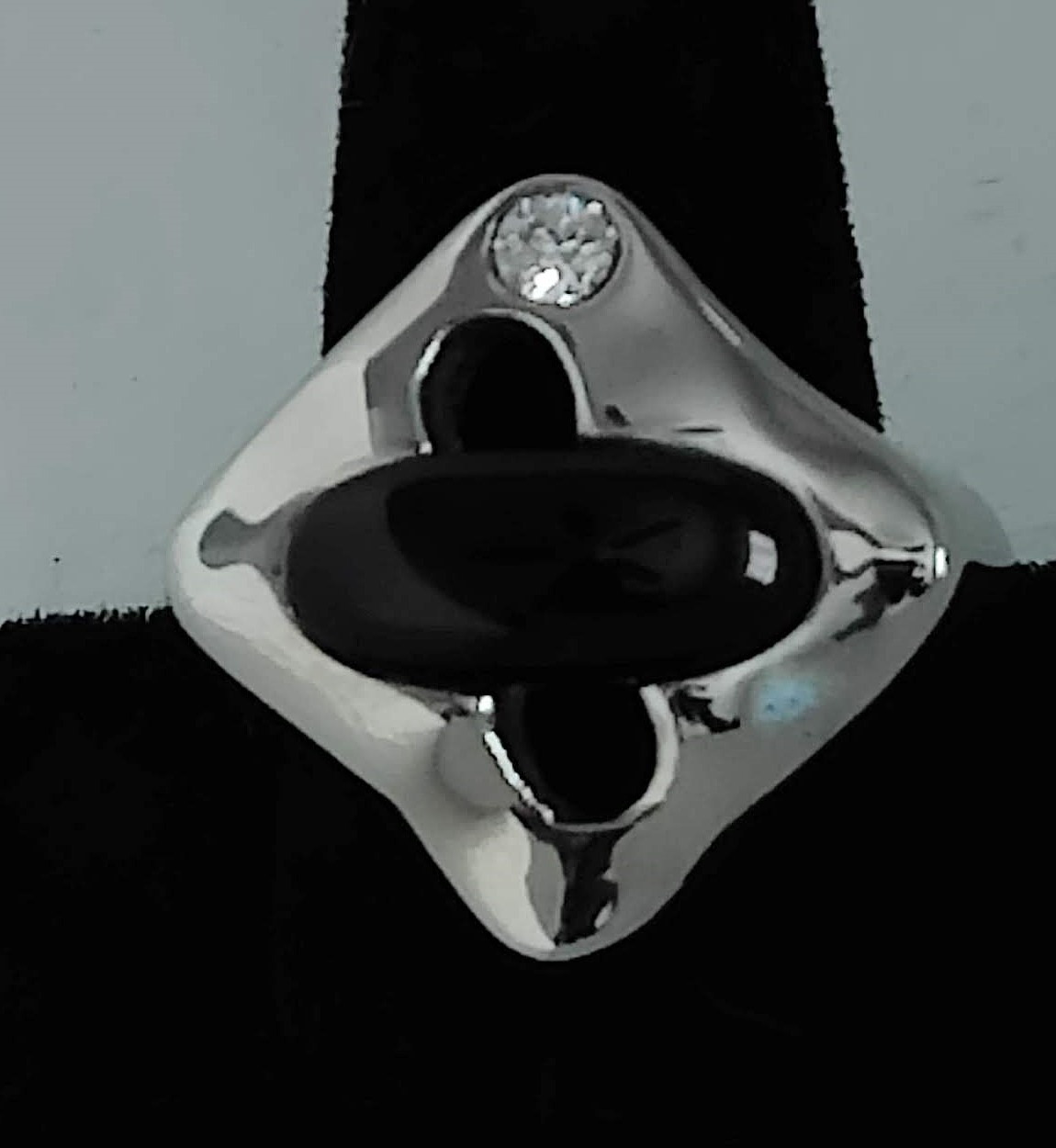 Elegant Stainless Steel Ring with Black Gem and Zirconia Crystal
