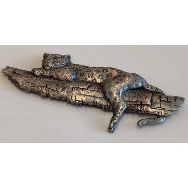 Vintage Leopard Figure on Log Jonette Jewelry Brooch