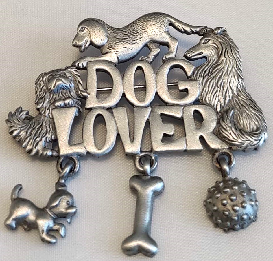 Vintage Signed Jonette Jewelry (JJ) Dog Lover Brooch
