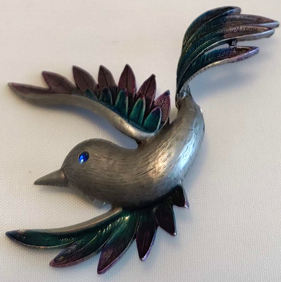 Vintage Signed Jonette Jewelry (JJ) Pewter Bird Brooch