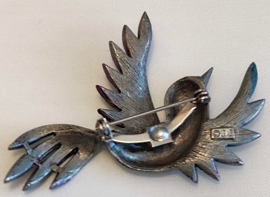 Vintage Signed Jonette Jewelry (JJ) Pewter Bird Brooch
