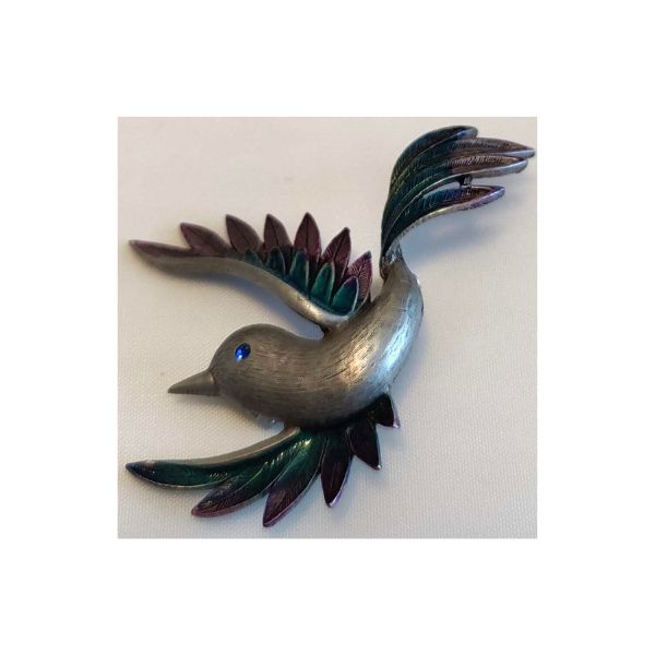 Vintage Signed Jonette Jewelry (JJ) Pewter Bird Brooch