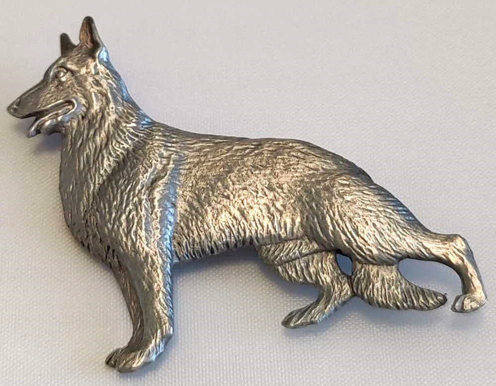 Vintage Signed Jonette Jewelry (JJ) Pewter Dog Brooch