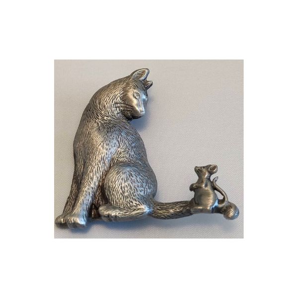 Vintage Signed Jonette Jewelry (JJ)  Cat and Mouse Pin