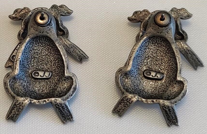 Vintage Signed Jonette Jewelry (JJ) Pig-Shaped Pewter Pierced Earrings