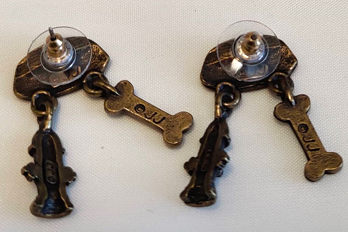 Vintage Signed Jonette Jewelry (JJ) Dog Lover Pierced Earrings